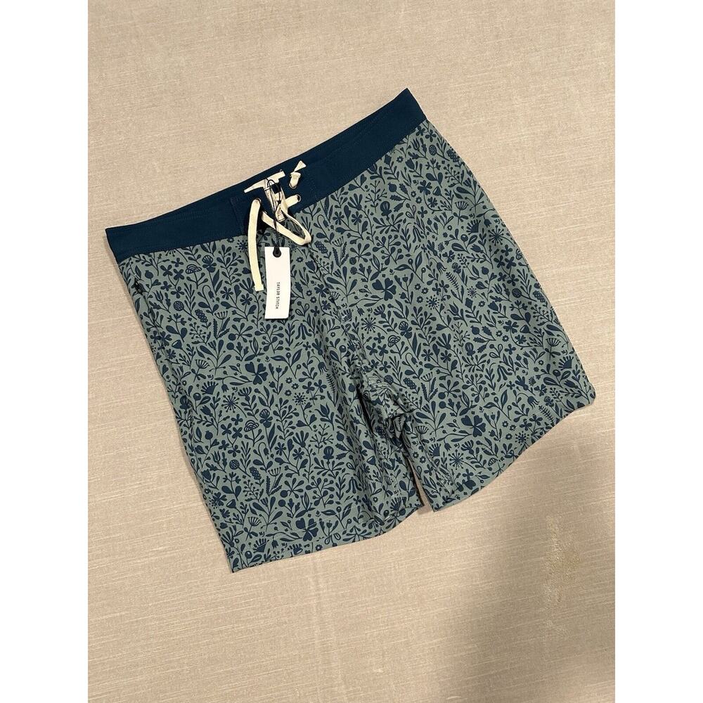 NWTS Taylor Stitch Bo Boardie Board Shorts Sea Floral Zip Pocket Men's 30 Green